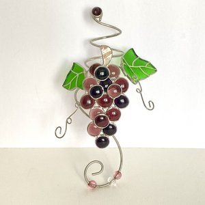 Wine Bottle Grape Bunch Stained Glass Wire Decoration For 750ml